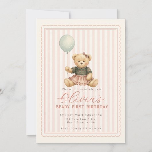 Teddy Bear Birthday Invitation Einladung (Vorderseite)
