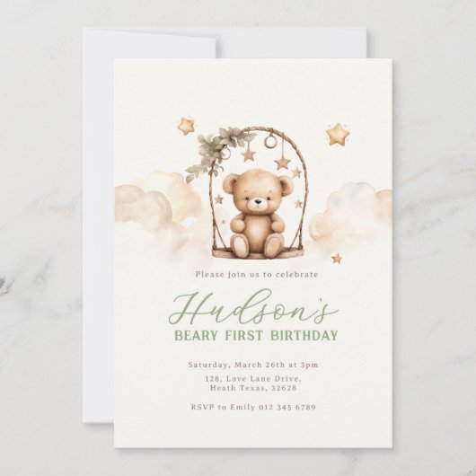 Teddy Bear Birthday Invitation Einladung (Vorderseite)
