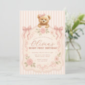 Teddy Bear Birthday Invitation  Einladung (Stehend Vorderseite)