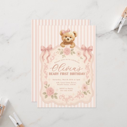 Teddy Bear Birthday Invitation  Einladung (Vorderseite/Rückseite Beispiel)