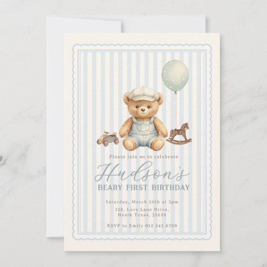 Teddy Bear Birthday Invitation Einladung (Vorderseite)