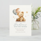 Teddy Bear Birthday Invitation Einladung (Stehend Vorderseite)