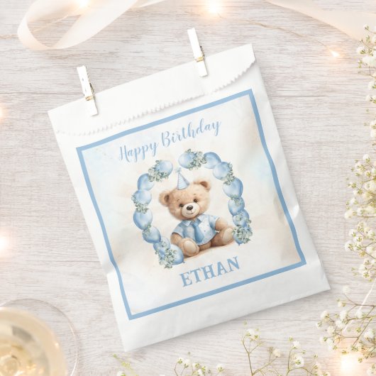 Teddy Bear Birthday Little Boy Blue Favor Bag Geschenktütchen (Ausgeschnitten)