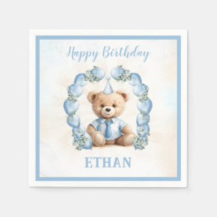 Teddy Bear Birthday Little Boy Blue Paper Napkins Serviette