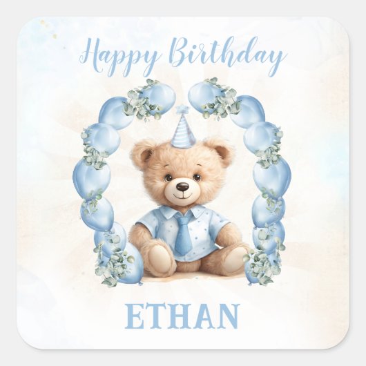 Teddy Bear Birthday Little Boy Blue Stickers (Vorderseite)
