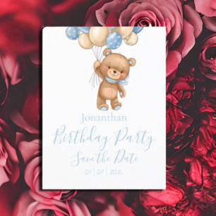 Teddy Bear Birthday Party Blue Boy Save the Date Postkarte