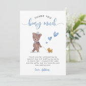 Teddy Bear Birthday Party Blue Dankeskarte (Stehend Vorderseite)