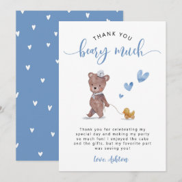 Teddy Bear Birthday Party Blue Dankeskarte