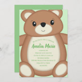 Teddy Bear Birthday Party Green Einladung (Vorne/Hinten)
