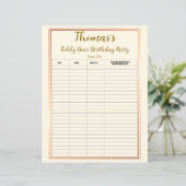 Teddy Bear Birthday Party Guest List (Stehend Vorderseite)