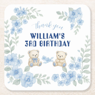 Teddy Bear Birthday Party Rechteckiger Pappuntersetzer