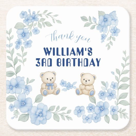 Teddy Bear Birthday Party Rechteckiger Pappuntersetzer (Vorderseite)