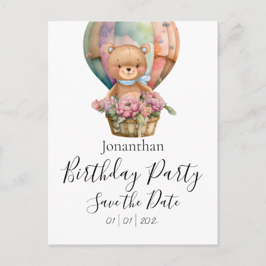 Teddy Bear Birthday Party Save the Date Postkarte (Vorderseite)