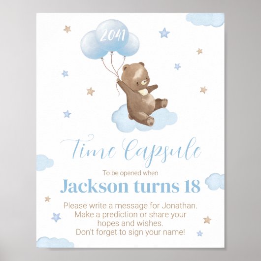 Teddy Bear Birthday Time Capsul Schild (Vorne)