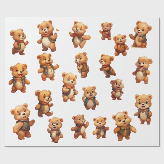 Teddy Bear Birthday Wrapping Paper Roll Geschenkpapier (Flach)