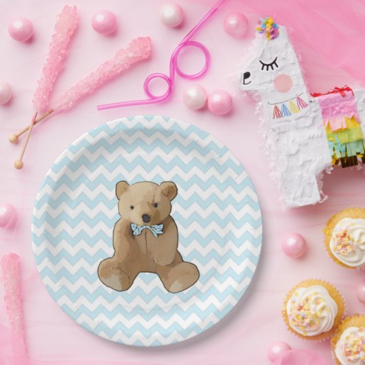 Teddy Bear Blau und Weiß Streifen Party Plättchen Pappteller (Party)