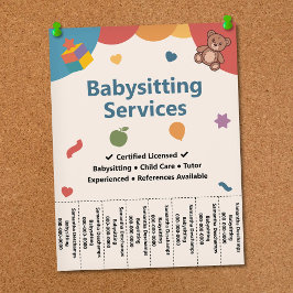 Teddy Bear & Blocks Babysitting Tear Off Strips Flyer