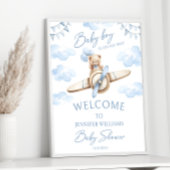 Teddy Bear Blue Airplane Adventure Baby Boy Dusche Poster
