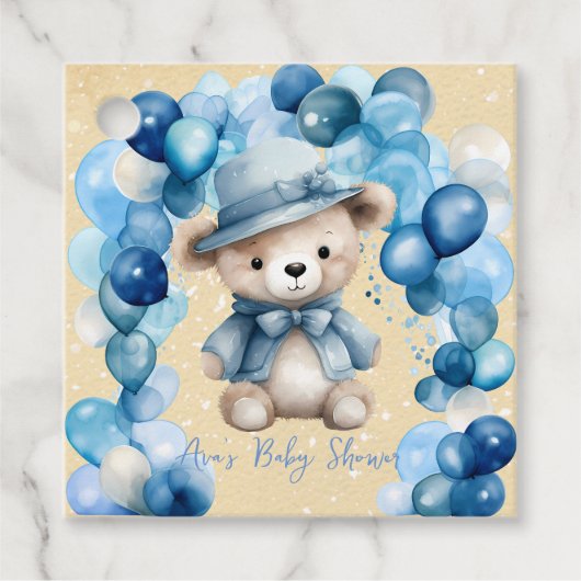 Teddy Bear Blue Arch Balloons Boy Baby Dusche Geschenkanhänger (Vorderseite)