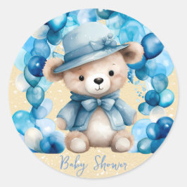 Teddy Bear Blue Arch Balloons Boy Baby Dusche Runder Aufkleber