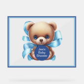 Teddy Bear Blue Baby Dusche Akryllische Beschriftu Acrylschild (Vorderseite)