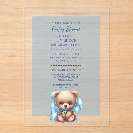 Teddy Bear Blue Baby Dusche Akryllische Einladung