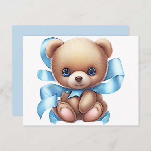 Teddy Bear Blue Baby Dusche Buchungsanfrage Begleitkarte (Vorne/Hinten)