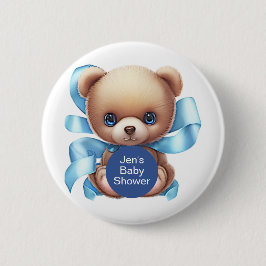 Teddy Bear Blue Baby Dusche Button