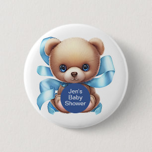 Teddy Bear Blue Baby Dusche Button