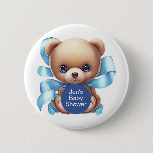 Teddy Bear Blue Baby Dusche Button (Vorderseite)