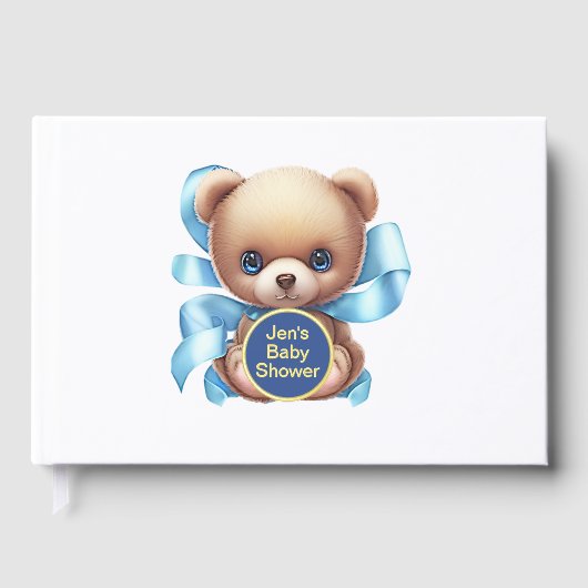Teddy Bear Blue Baby Dusche Gästebuch (Vorderseite)