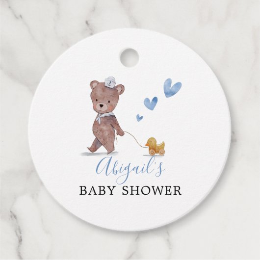 Teddy Bear Blue Baby Dusche Geschenkanhänger (Vorderseite)