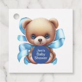 Teddy Bear Blue Baby Dusche Geschenkanhänger (Vorderseite)