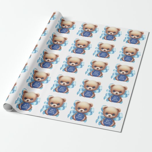 Teddy Bear Blue Baby Dusche Geschenkpapier (Ungerollt)