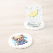 Teddy Bear Blue Baby Dusche Getränkeuntersetzer (Seite)
