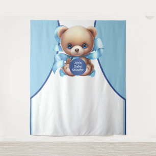 Teddy Bear Blue Baby Dusche Hintergrund Tapestatio Wandteppich
