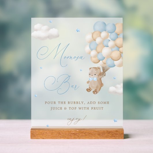 Teddy Bear Blue Baby Dusche Mimosa Bar Acrylschild (Neutral)