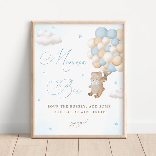 Teddy Bear Blue Baby Dusche Mimosa Bar Poster