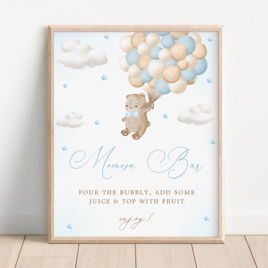 Teddy Bear Blue Baby Dusche Mimosa Bar Poster