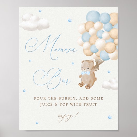 Teddy Bear Blue Baby Dusche Mimosa Bar Poster (Vorne)