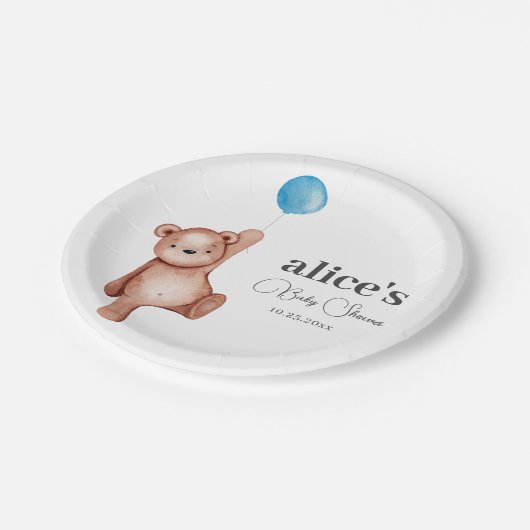 Teddy Bear Blue Baby Dusche Pappteller (Schrägansicht)