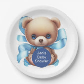 Teddy Bear Blue Baby Dusche Pappteller (Vorderseite)