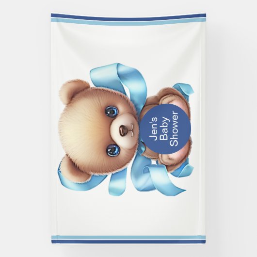 Teddy Bear Blue Baby Dusche Party Banner (Vertikal)