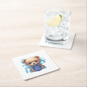 Teddy Bear Blue Baby Dusche Rechteckiger Pappuntersetzer (Vor Ort)