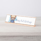 Teddy Bear Blue Baby Dusche Tabletop Schild (Vorderseite )