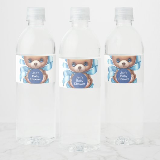 Teddy Bear Blue Baby Dusche Wasserflaschenetikett (Flaschen)