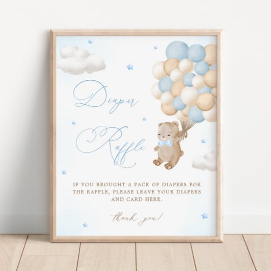 Teddy Bear Blue Baby Dusche Windelwanne Windelwann Poster