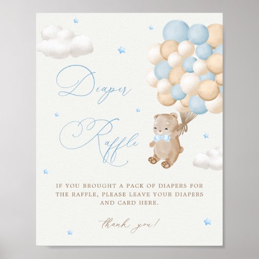 Teddy Bear Blue Baby Dusche Windelwanne Windelwann Poster (Vorne)