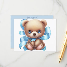 Teddy Bear Blue Baby Shooting Card QR Code Begleitkarte