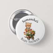 Teddy Bear Blue Babydusche Blütendusche Rustikal Button (Vorne & Hinten)